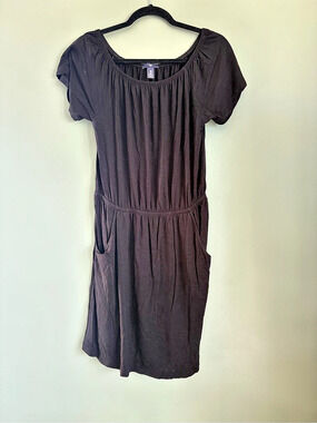 Gap Womens M Black Scoop Neck Short Sleeve Casual Knit Dress Pockets